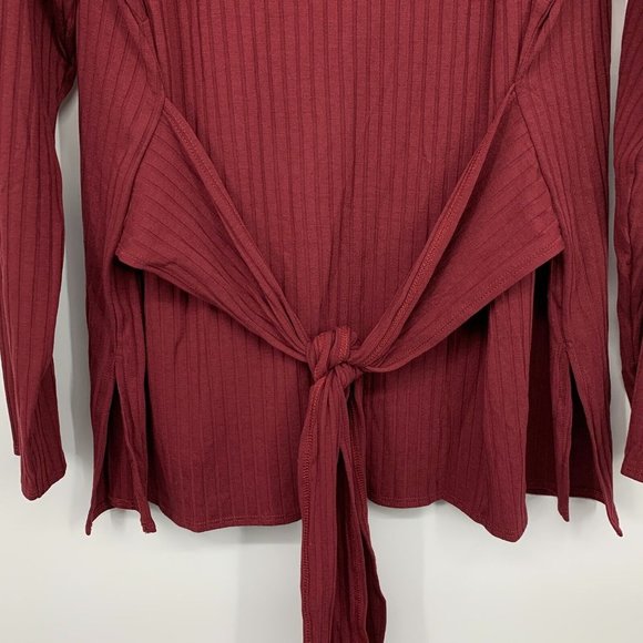 Eloquii Top Red Ribbed Knit Long Sleeve Scoopneck Tie Waist - Picture 4 of 10